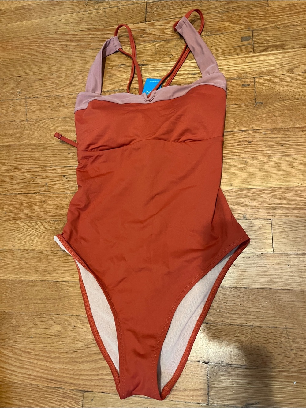 Rust Red One-Piece Swimsuit with Pink Trim
